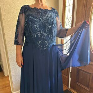 Women's Formal Evening Chiffon Dark Blue Dress Size 24W